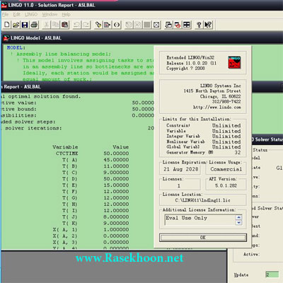 تحلیل آماری  و تحقيق در عمليات با Lindo Systems Lingo 11.0
